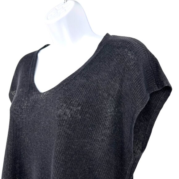 Eileen Fisher Organic Linen Delave Rib V-Neck Top Graphite Size XXS - Picture 6 of 11
